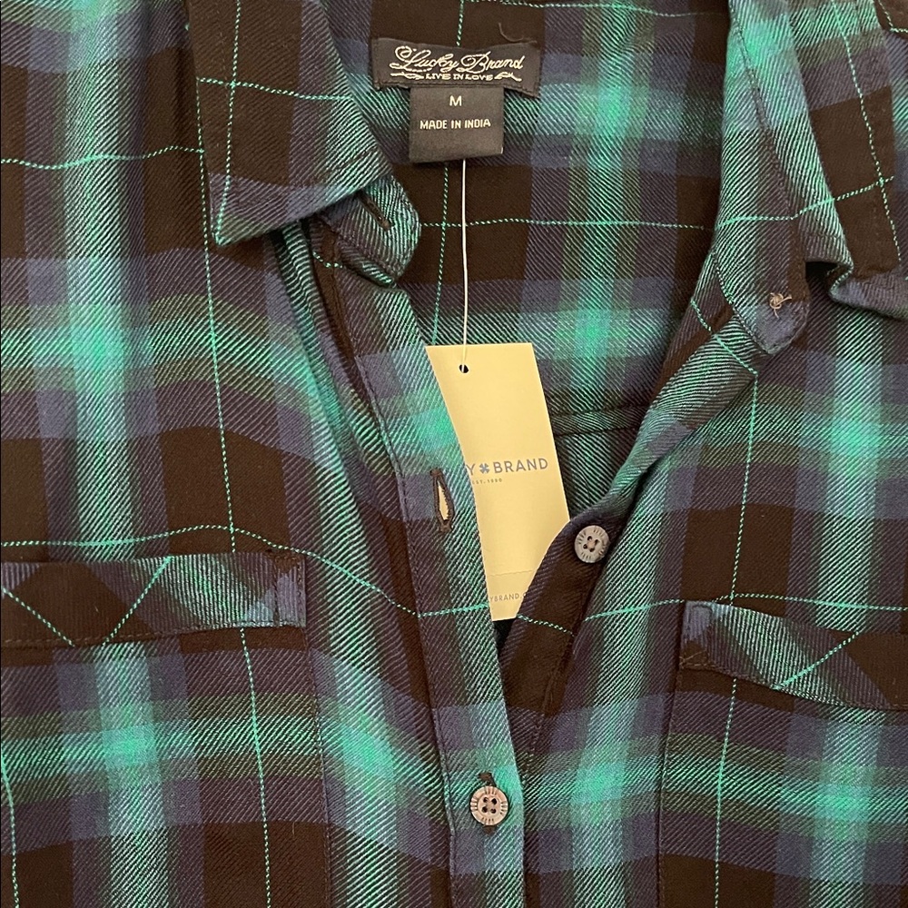 Lucky Brand Black, Blue and Green Plaid Button Down Shirt - Picture 5 of 7